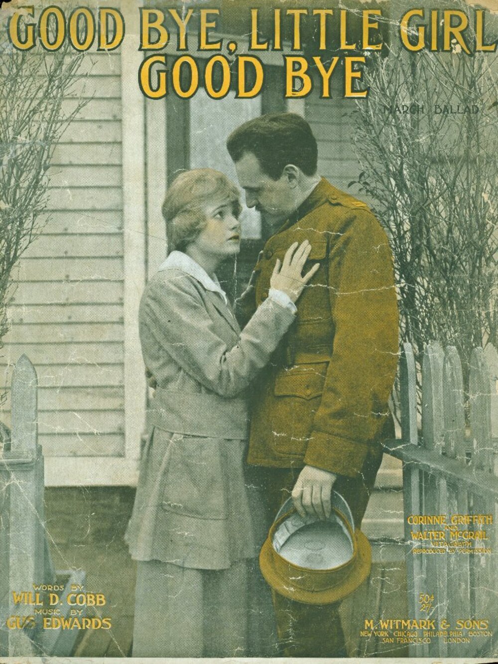 "GOOD BYE, LITTLE GIRL GOOD BYE" 11x14 Sheet Music-by Will Cobb/Gus Edwards-1914
